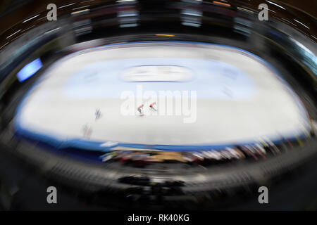 Torino, Italien. 9. Februar, 2019. ISU World Cup Short Track Speed am Tazzoli Eisbahn Torino statt Skaten. Im Bild Damiano Benedetto/Alamy leben Nachrichten Stockfoto