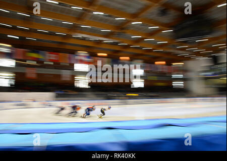 Torino, Italien. 9. Februar, 2019. ISU World Cup Short Track Speed am Tazzoli Eisbahn Torino statt Skaten. Im Bild Damiano Benedetto/Alamy leben Nachrichten Stockfoto