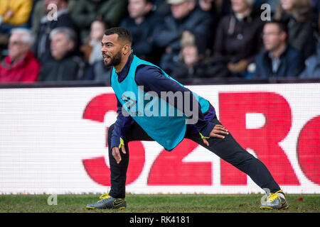 Derby, Großbritannien. 09 Feb, 2019. Ashley Cole von Derby County in der EFL Sky Bet Championship Match zwischen Derby County und Hull City im Pride Park Stadium, Derby, England am 9. Februar 2019. Foto von Matthew Buchan. Nur die redaktionelle Nutzung, eine Lizenz für die gewerbliche Nutzung erforderlich. Keine Verwendung in Wetten, Spiele oder einer einzelnen Verein/Liga/player Publikationen. Credit: UK Sport Pics Ltd/Alamy leben Nachrichten Stockfoto