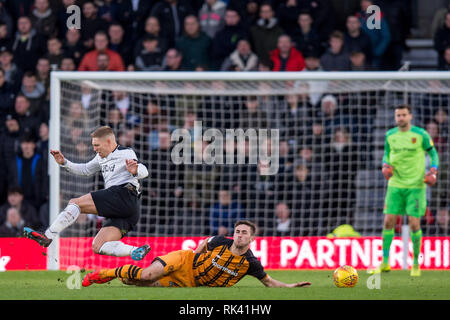 Derby, Großbritannien. 09 Feb, 2019. Martyn Waghorn von Derby County ist während der efl Sky Bet Championship Match zwischen Derby County und Hull City im Pride Park Stadium, Derby, England am 9. Februar 2019 verschmutzt ist. Foto von Matthew Buchan. Nur die redaktionelle Nutzung, eine Lizenz für die gewerbliche Nutzung erforderlich. Keine Verwendung in Wetten, Spiele oder einer einzelnen Verein/Liga/player Publikationen. Credit: UK Sport Pics Ltd/Alamy leben Nachrichten Stockfoto