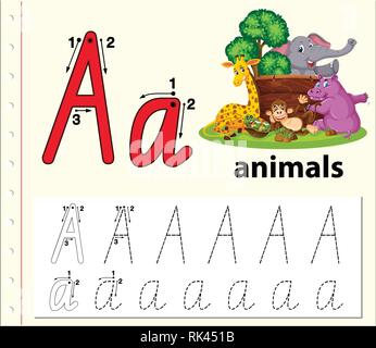 Brief eine Ablaufverfolgung Abbildung alphabet Arbeitsblätter Stock Vektor