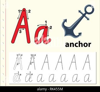 Brief eine Ablaufverfolgung Abbildung alphabet Arbeitsblätter Stock Vektor