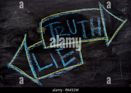 Wahrheit oder Lüge mit Farbe chalk Konzept an die Tafel geschrieben Stockfoto