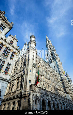 Rathaus (Hotel de Ville), Grand Place, Brüssel, Belgien Stockfoto