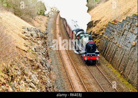 Jubiläum der Klasse Nr. 45596 Bahamas bei Waitby in Cumbria auf die Settle Carlisle Railway, England Stockfoto