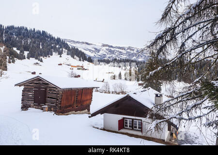 Skigebiet Laax. Schweiz Stockfoto