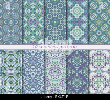 Vektor einrichten von zehn Nahtlose floralen Mustern. Dekorative und Gestaltungselemente für Textilwaren, Buchumschläge, Fertigung, Wallpaper, Drucken, Geschenkverpackung. Stock Vektor