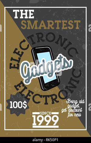 Farbe vintage elektronische Gadgets Banner. Vector Illustration, EPS 10. Stock Vektor