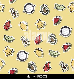 Farbige tropische Früchte Konzept Symbole Muster. Moderne flache Bauform. Vector Illustration Stock Vektor