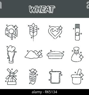 Weizen Flachbild cartoon Symbole für Backwaren, Brot, landwirtschaftliche Unternehmen web page Design. Stock Vektor