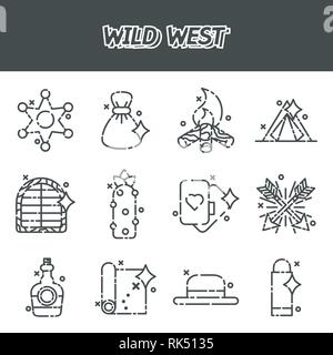 Wild West cartoon Konzept Symbole. Vector Illustration, EPS 10. Stock Vektor