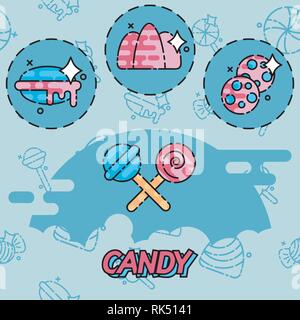 Süßigkeiten flachbild Zusammensetzung mit verschiedenen Lutscher und Süßigkeiten. Vector Illustration, EPS 10. Stock Vektor