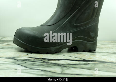 Schwarze warme feminine Stiefel. Winter Schuhe isoliert auf weißem Hintergrund. Stockfoto