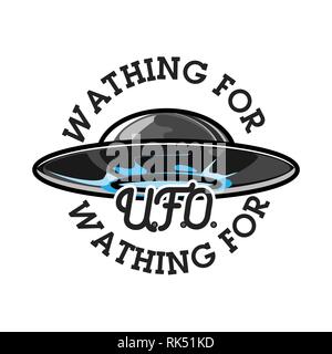 Farbe vintage UFO-Emblem, Etiketten, Abzeichen und gestalterische Elemente. Vector Illustration, EPS 10. Stock Vektor