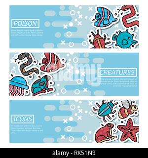 Horizontale Banner über Gift Kreaturen. Vector Illustration, EPS 10. Stock Vektor