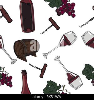 Hand gezeichneten Muster von Wein. Die weinbereitung. Vector Illustration, EPS 10. Stock Vektor