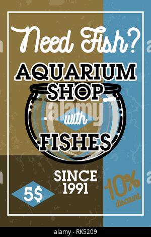 Farbe vintage Aquarium shop Banner. Fische Konzept Symbole. Vector Illustration, EPS 10. Stock Vektor