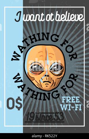 Farbe vintage UFO Banner mit Designelementen. Vector Illustration, EPS 10. Stock Vektor