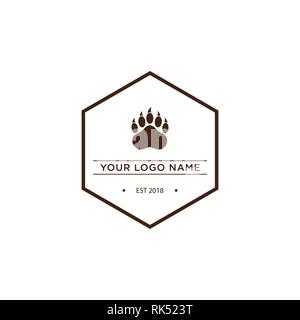 Hexagon Vintage Style Logo pet und Tier. Tier Füße logo Emblem Stock Vektor