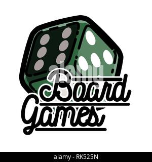 Farbe vintage Gesellschaftsspiele Emblem. Gamer Symbole. Gesellschaftsspiele Spieler Zeichen. Casino spielen Karte. Designelemente. Vektor Stock Vektor