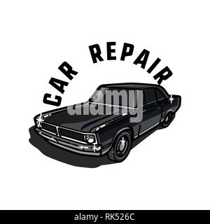 Farbe Oldtimer Reparatur Emblem. Auto service Abzeichen, Garage reparieren Etiketten und Abzeichen Sammlung. Gut für Werkstatt, klassische Autos Auktionen, c Stock Vektor