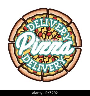 Farbe vintage Pizza Delivery Emblem, Etiketten, Abzeichen und gestalterische Elemente. Vector Illustration, EPS 10. Stock Vektor