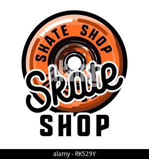 Farbe vintage Skate shop Emblem. Skate themed Design Elemente für Ihr Projekt. Vektor. Stock Vektor