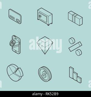 Finanzen flache Kontur isometrische eingestellt. Vector Illustration, EPS 10. Stock Vektor