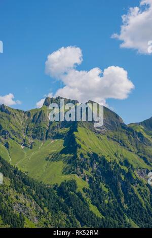 Blick von Riefenkopf, 1748 m, Schneck, 2268 m, und Himmelhorn, 2111 m, mit Rädlergrat, Allgäuer Alpen, Allgäu, Bayern, Deutschland, Europa Stockfoto