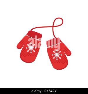 Vector Illustration Paar Handschuhe aus Gewirken Weihnachten auf weißem Hintergrund. Pelz Massage Handschuhe aus echtem Nerz, Symbol. Weihnachten Grußkarten mit Handschuhe Stock Vektor