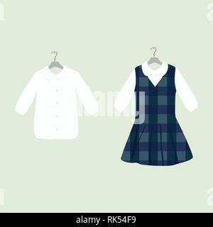 Schule oder Hochschule Uniformen auf Kleiderbügeln. Kinder Kleidung Vektor einrichten Stock Vektor