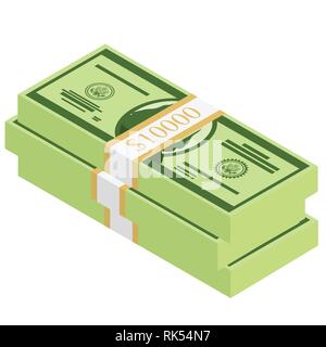 Vektor Pakete von Banknoten. Haufen Geld isometrische Darstellung. Hunderte, Tausende von Dollar Stock Vektor