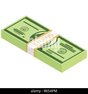 Vektor Pakete von Banknoten. Haufen Geld isometrische Darstellung. Hunderte, Tausende von Dollar Stock Vektor