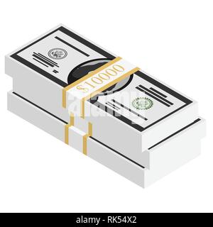 Vektor Pakete von Banknoten. Haufen Geld isometrische Darstellung. Hunderte, Tausende von Dollar Stock Vektor