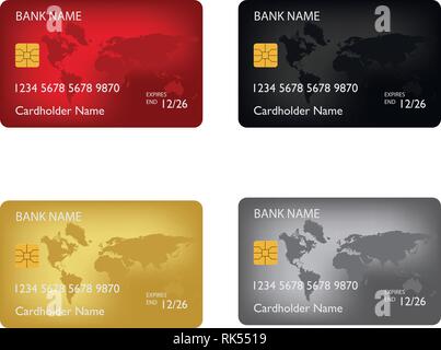 Realistische detaillierte Kreditkarten mit bunten abstrakt Design Hintergrund gesetzt. Goldene Kreditkarte. Silber Kreditkarte. Vector Illustration Design EPS 10. Stock Vektor