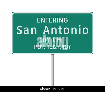 Vector Illustration der Eingabe San Antonio Stadt Green Road Sign Stock Vektor