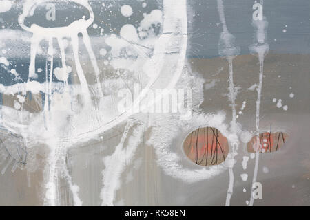 Schwarze und weiße Zusammensetzung von Farbschichten, Niederschlagung mit gestanzten und Schere, abstrakten Hintergrund Malerei. Stockfoto