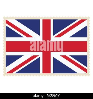 Vektor icon Vereinigtes Königreich von Großbritannien und Nordirland Flagge auf Briefmarke auf weißem Hintergrund. Britische Flagge button Stock Vektor