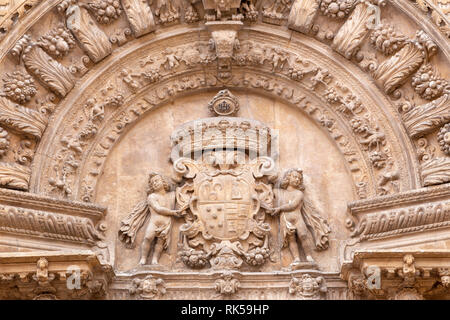 PALMA DE MALLORCA, SPANIEN - 29. Januar 2019: Die Details der barocken Portal der Kirche La Iglesia de Monti-sion (1624 - 1683). Stockfoto