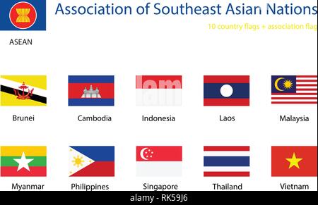 ASEAN-Flagge Vektor. Verband der Südostasiatischen Nationen Mitglieder land Flag gesetzt, Sammlung Stock Vektor