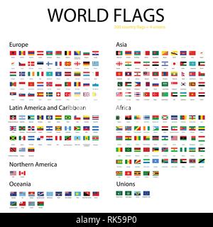Vektor Icon Set, Sammlung Welt Flaggen. Europa, Asien, Afrika, Nord- und Lateinamerika, Australien Stock Vektor