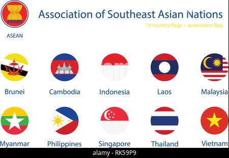 ASEAN-Flagge Vektor. Verband der Südostasiatischen Nationen Mitglieder land Flag gesetzt, Sammlung Stock Vektor