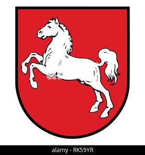 Flagge Niedersachsen. Vector Illustration. Flagge mit Wappen Stock Vektor