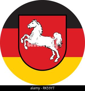 Flagge Niedersachsen. Vector Illustration. Flagge mit Wappen Stock Vektor