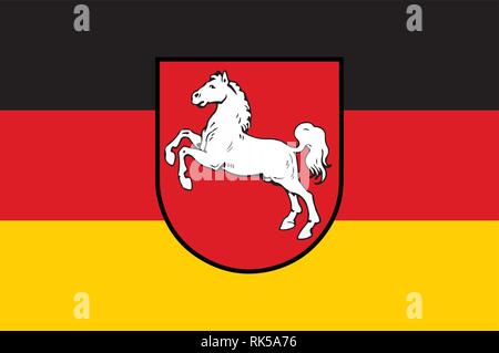 Flagge Niedersachsen. Vector Illustration. Flagge mit Wappen Stock Vektor