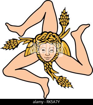 Sizilien zeichen Vector Illustration. Wappen von Sizilien, Dichtung, Emblem. Original Sizilien Wappen. Insel in Italien. Stock Vektor