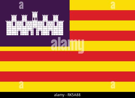 Flagge Balearen Archipel von Spanien. Vector Illustration Stock Vektor