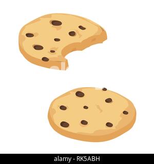 Vector Illustration isometrischen Perspektive gebissen Chocolate Chip Cookie. Frisch gebackene Choco cookie Icon Set Stock Vektor