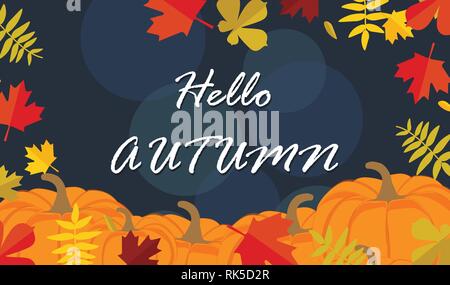 Herbst Hintergrund mit Blätter und Kürbisse. Hallo Herbst Stock Vektor