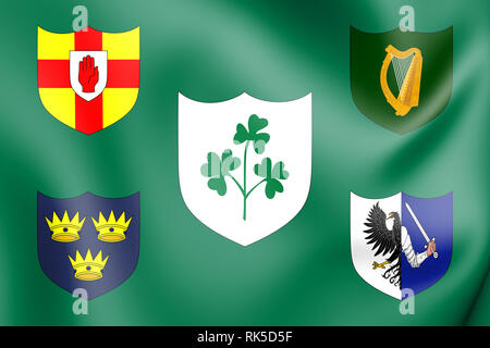 3D-Flagge IRFU, Irland. 3D-Darstellung. Stockfoto